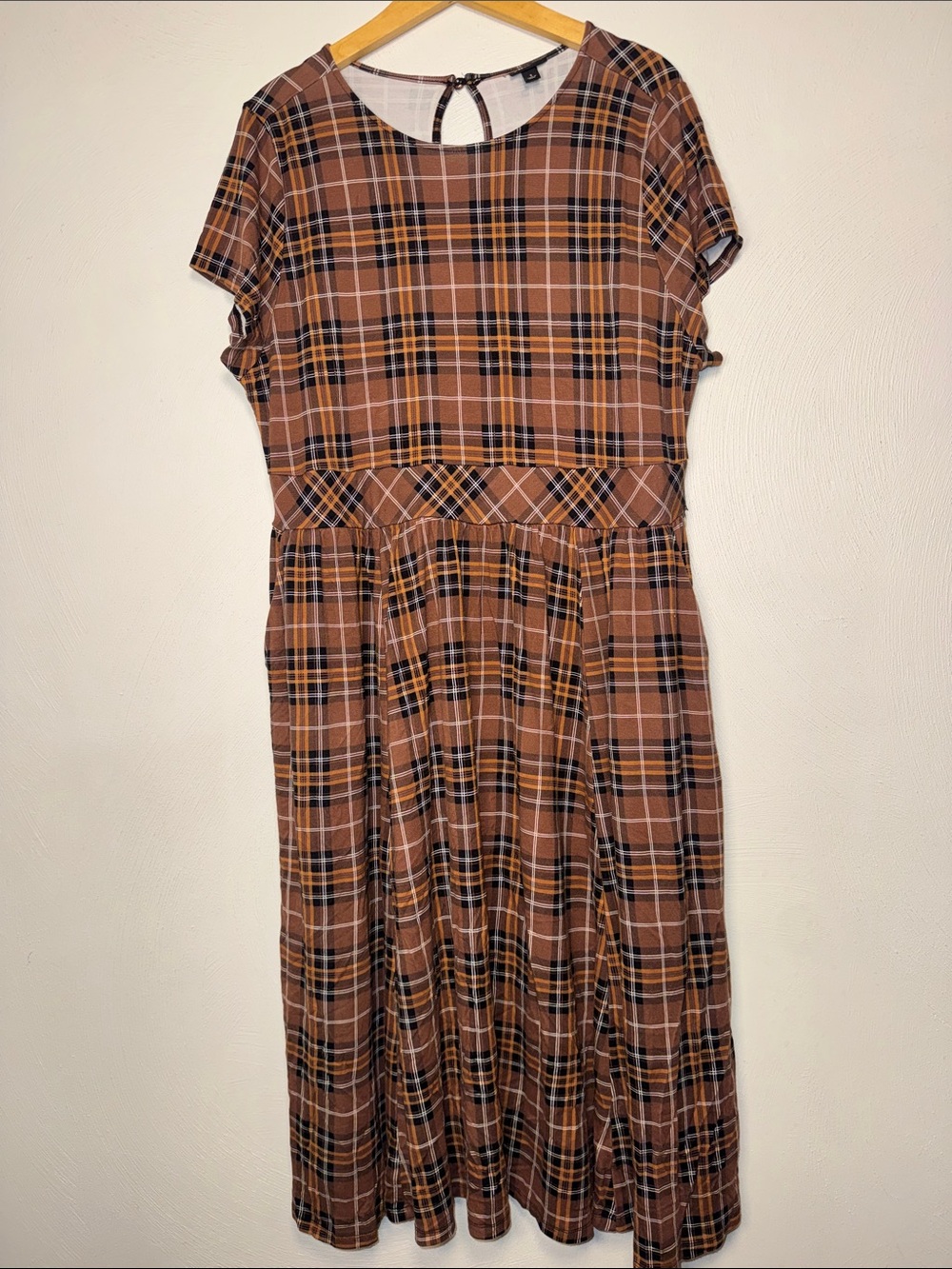 torrid Brown Plaid Short-Sleeve Midi Dress with pockets